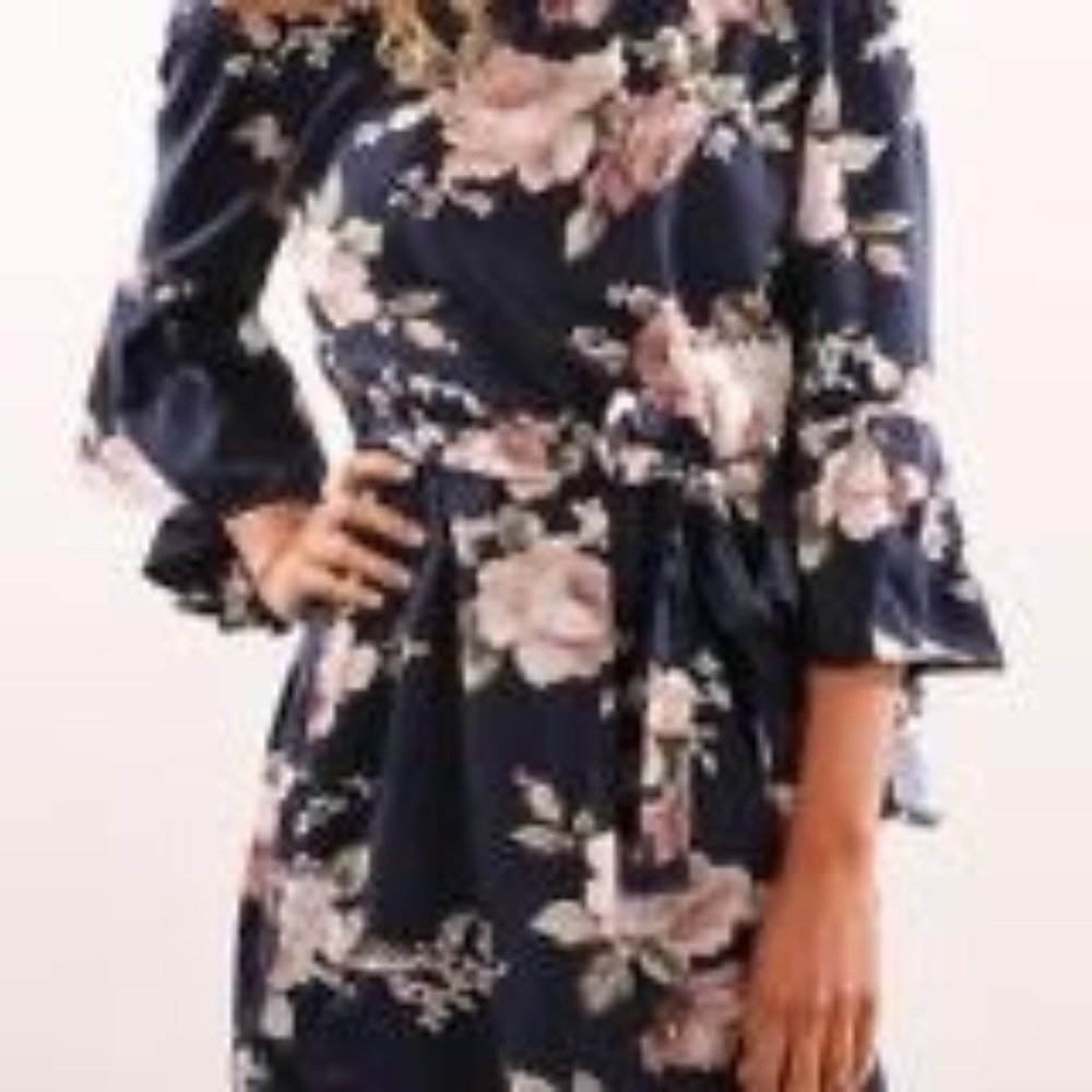 Womens Flower Printed dress-Navy blue